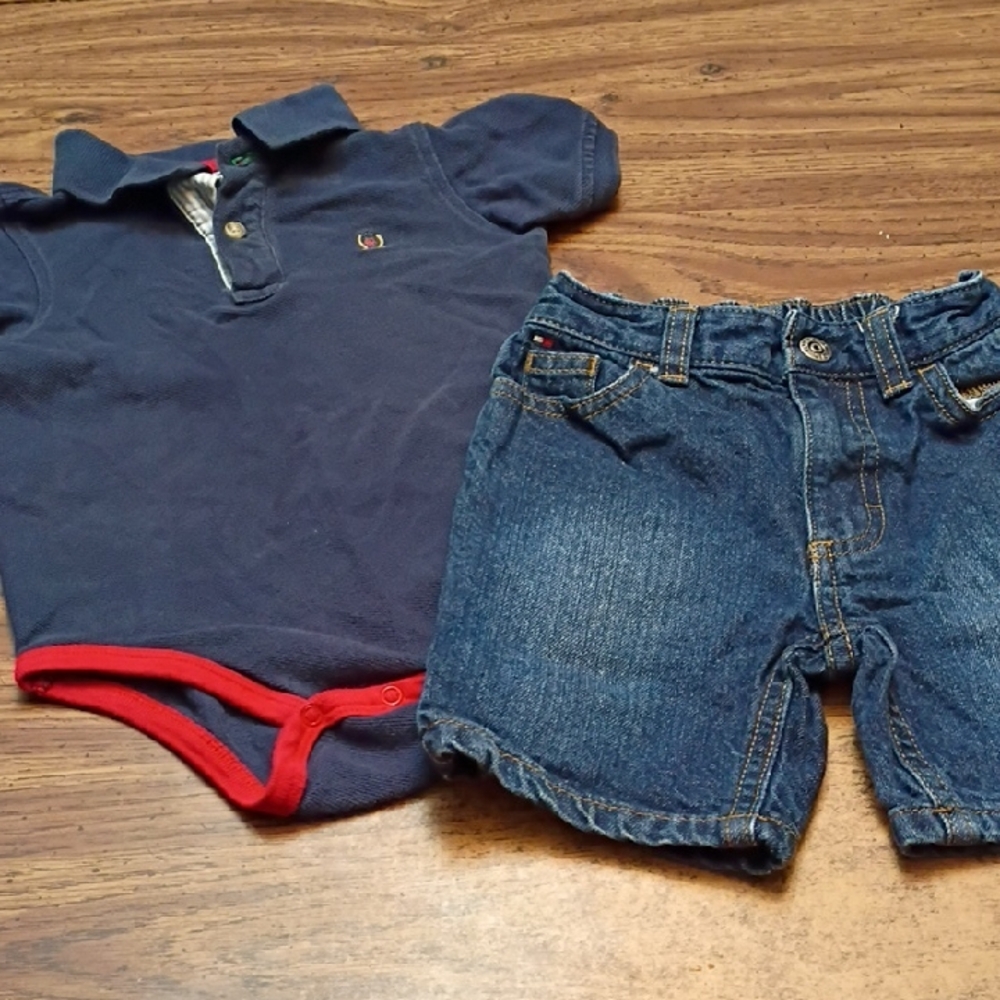 Tommy Hilfiger Blue and Red Baby Onesie